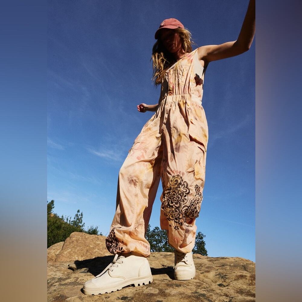 FP Movement by Free People Peach Floral Print Jumpsuit